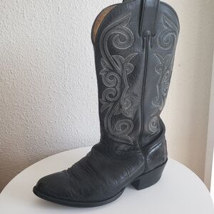 Nocona Western Cowboy Rancho Black Leather Stitch Flame Boots